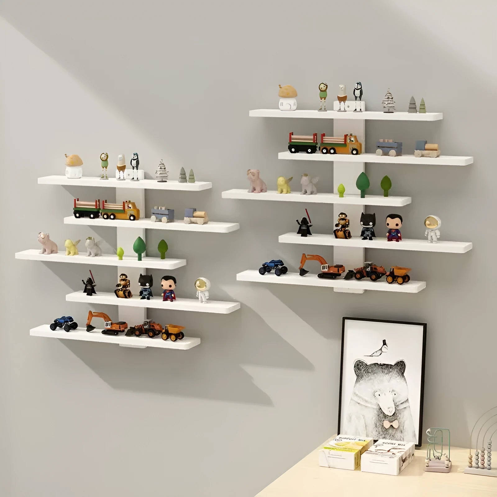 Five-tier wall-mounted PVC storage rack for blind boxes and toy display in choice of colours