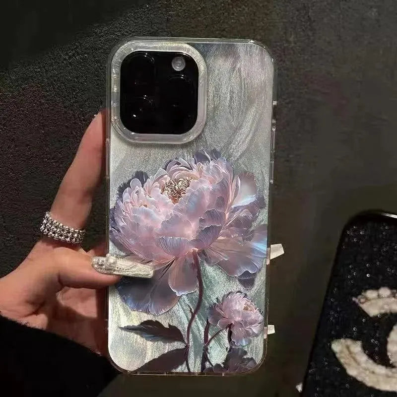 Blue Lotus Light Luxury hard plastic case for Apple iPhone on a table