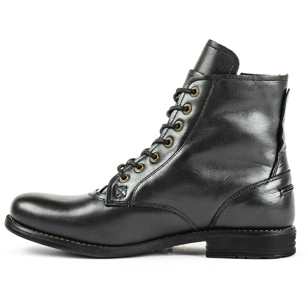 Men's brown and black two-tone leather boots with a side zipper from the Knight Series.
