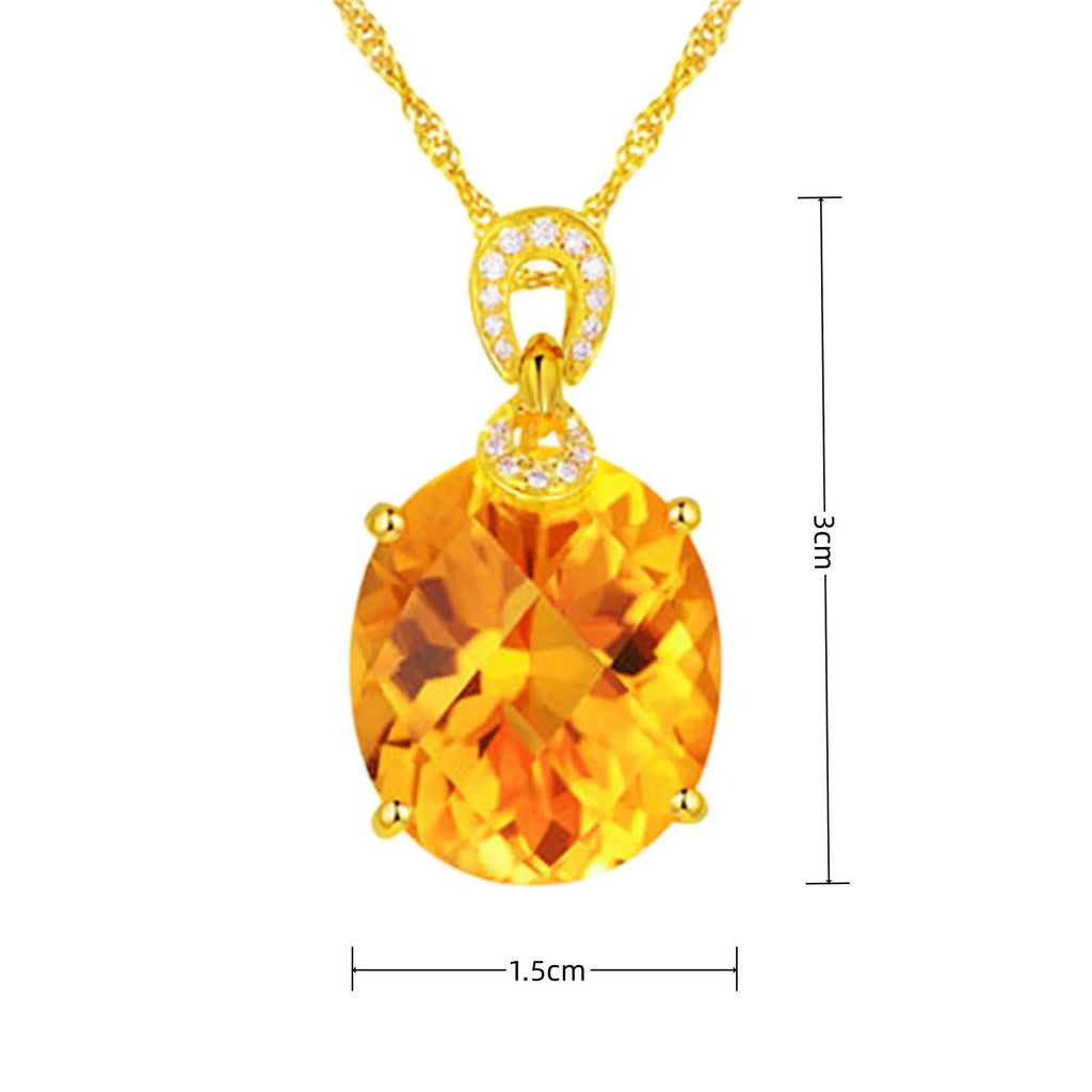 New 8 karat natural citrine pendant in drop shape with copper base and yellow diamond finish