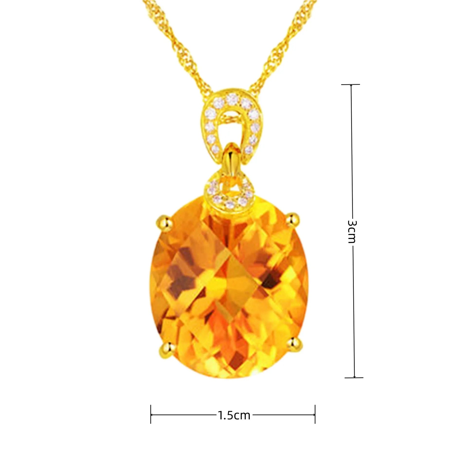 New 8 karat natural citrine pendant in drop shape with copper base and yellow diamond finish
