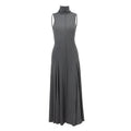 Grey slim-fit cotton dress with backless design and half turtleneck neckline.