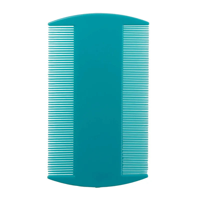 A white double-sided fine-toothed plastic comb for lice and flea detection on a plain background.