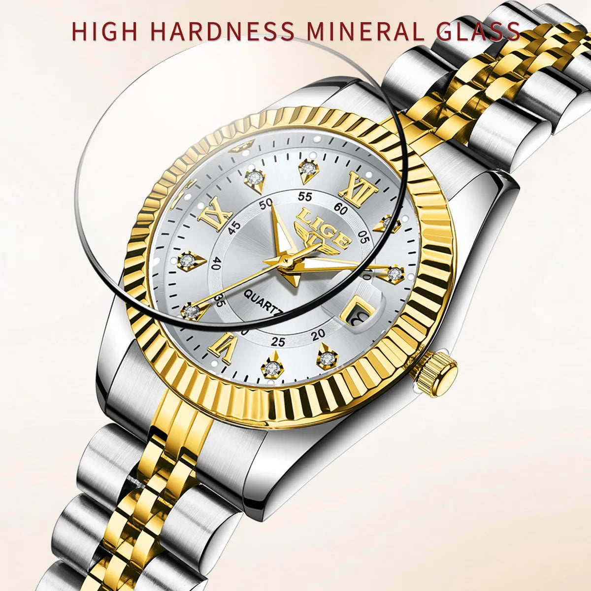 Waterproof quartz fashion watch for women in a choice of nine colour combinations with a slim case.