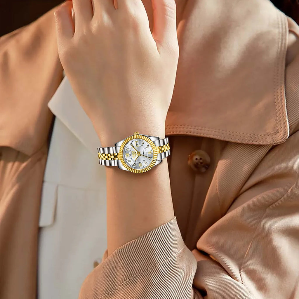 Waterproof quartz fashion watch for women in a choice of nine colour combinations with a slim case.