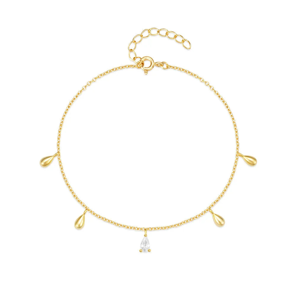 Gold colour 925 sterling silver bracelet with water drop diamond pendant for women