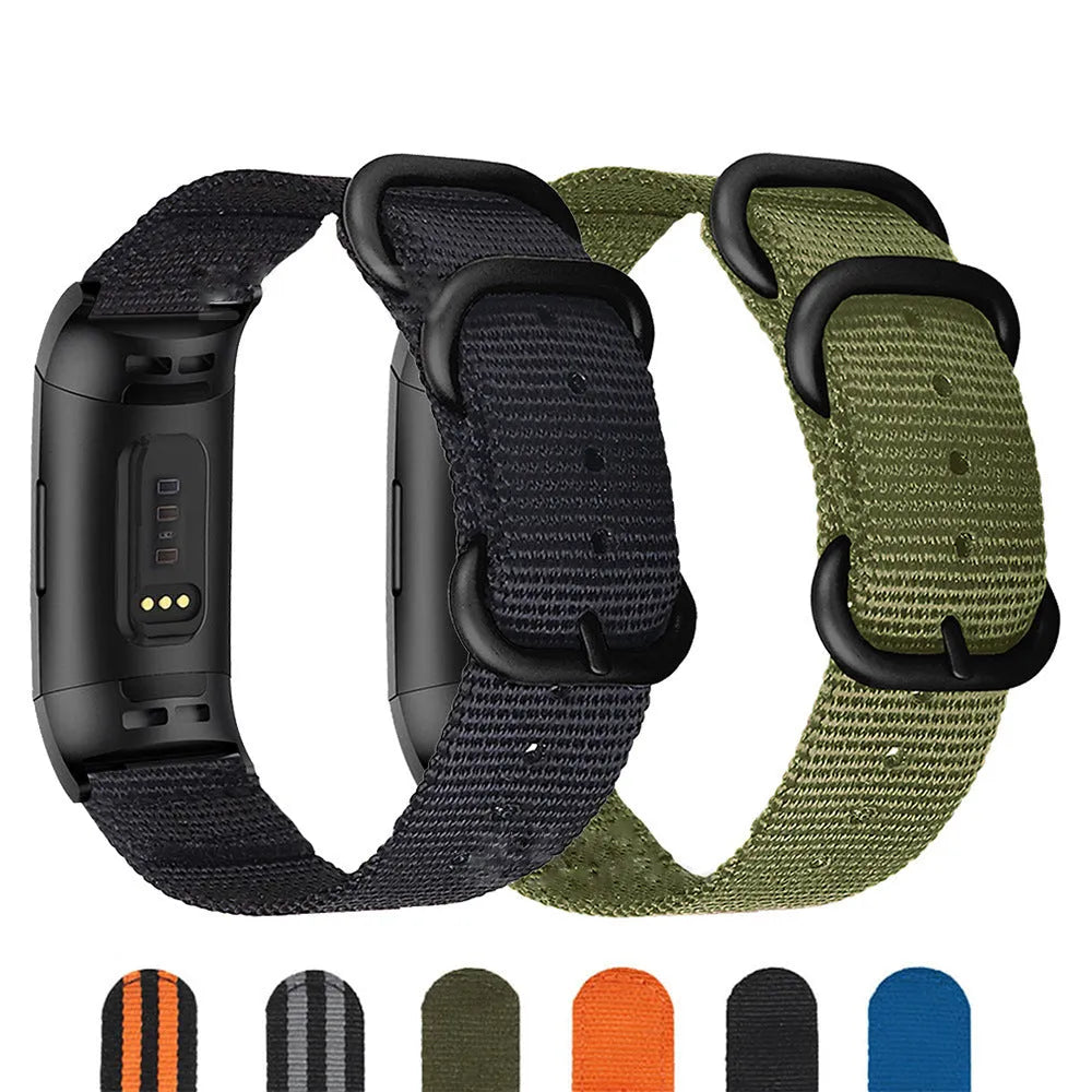 Fitbit Charge nylon watch strap with three-ring buckle in multiple colour options