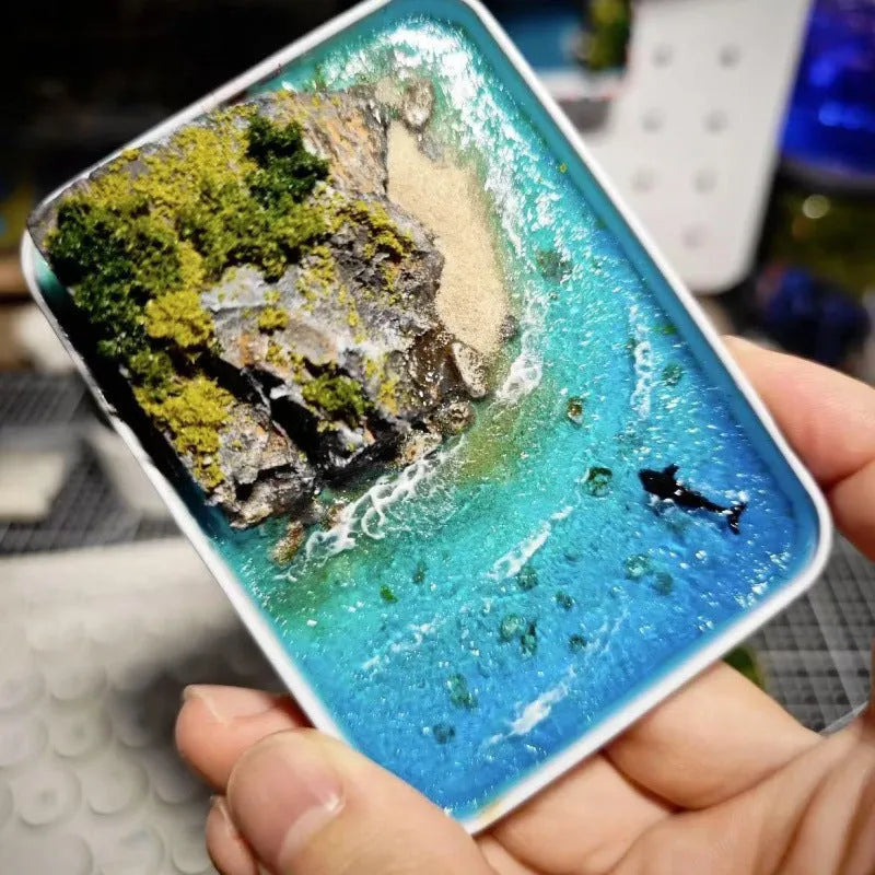 DIY bamboo marine landscape model ornament kit showing materials and example finished design.