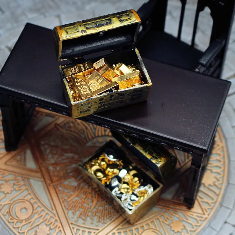 Alloy gold coin and gold bar miniature ornaments for doll house and model accessories.