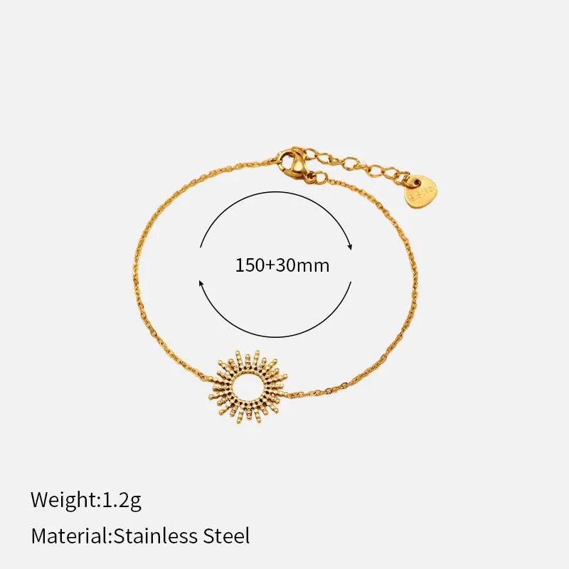 Sunflower Series 14K gold geometric chain necklace and bracelet set for women