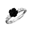 Copper flower ring with rose camellia design and zircon inlay, adjustable opening, 2g weight, available in multiple colours