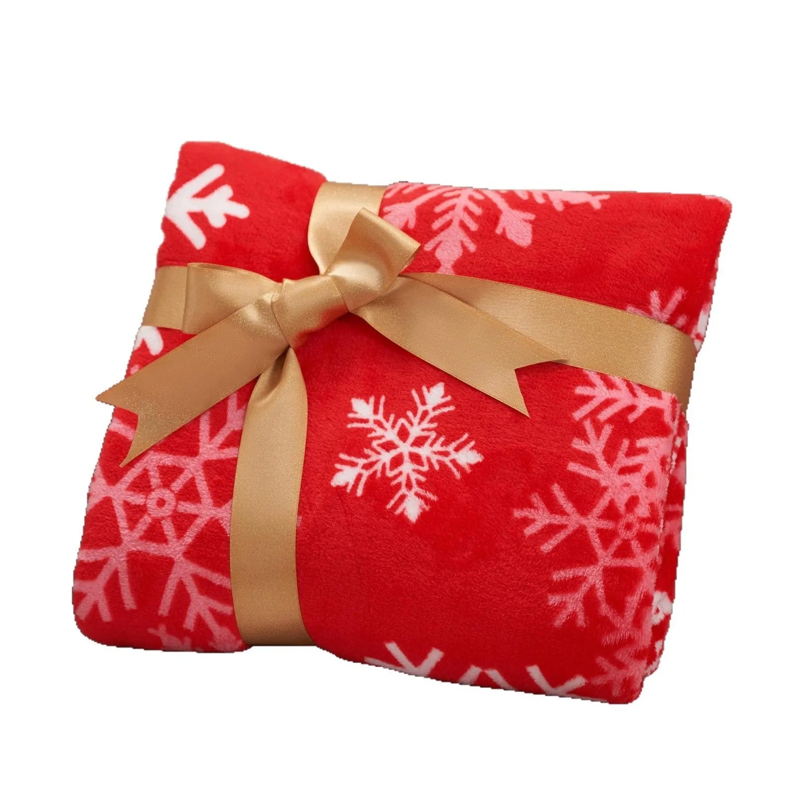 Soft plush red Christmas blanket draped over a sofa.