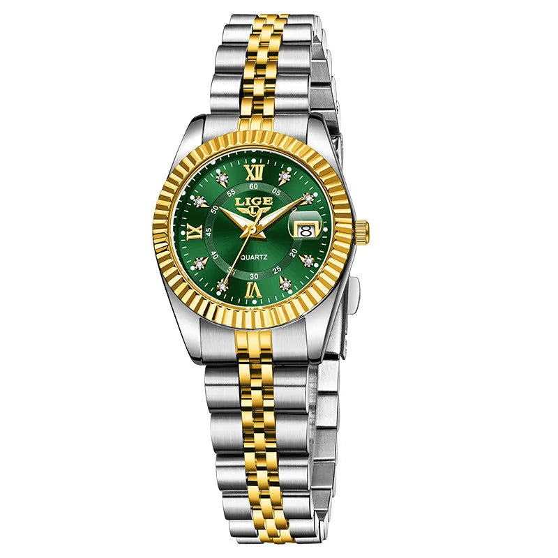 Waterproof quartz fashion watch for women in a choice of nine colour combinations with a slim case.