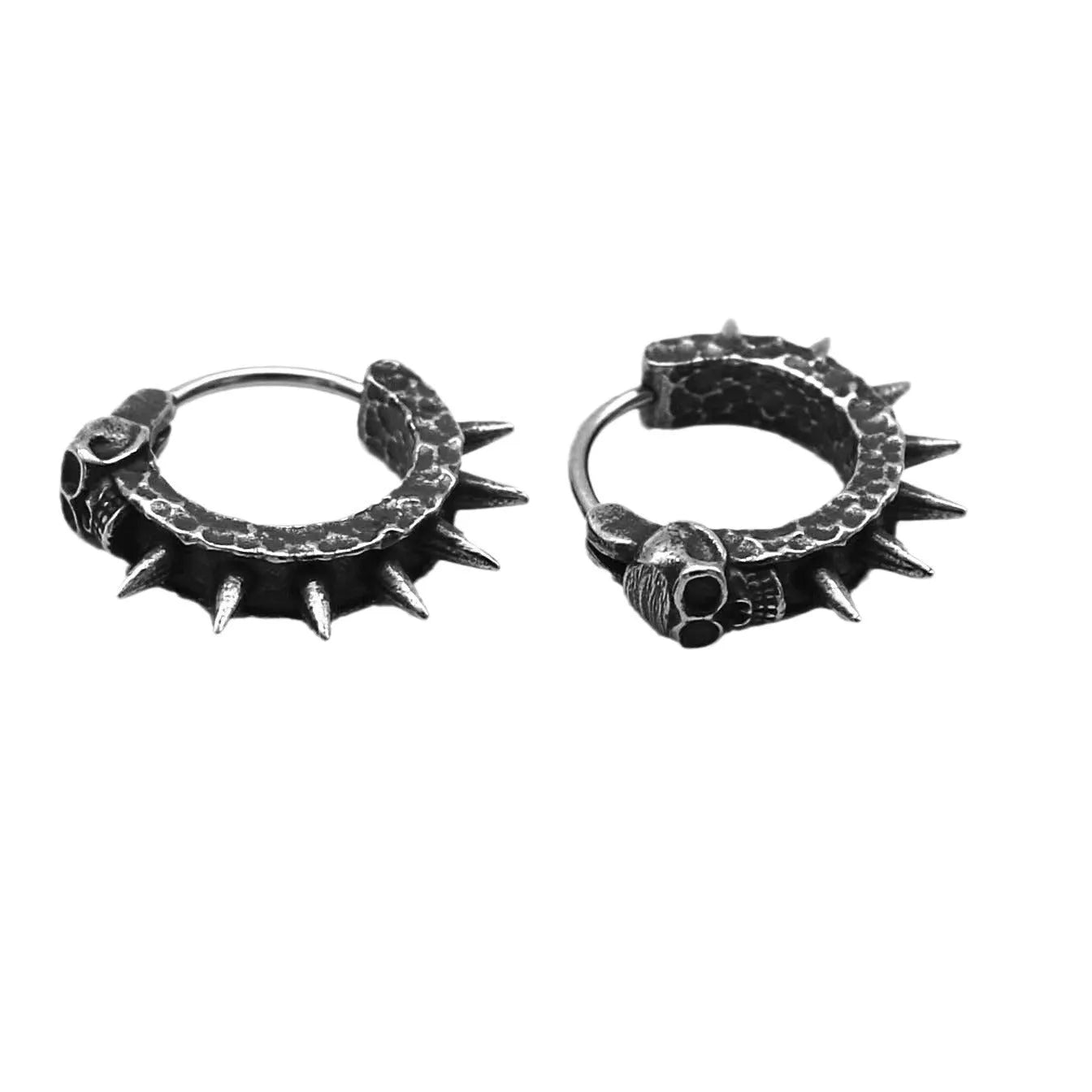 A pair of retro black geometric alloy earrings with a copper plastic punk motorcycle design theme.