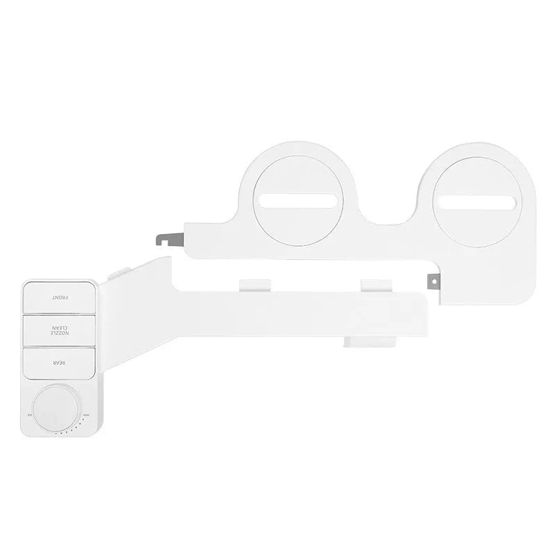Rinse Pro pure white bidet attachment kit with brass fittings and removable cleaning nozzle on a white background