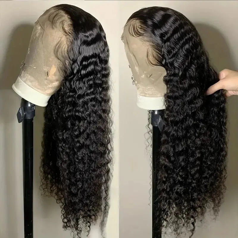 Fashion lace wig with small roll wound tube afro base and long curly hair with side bangs