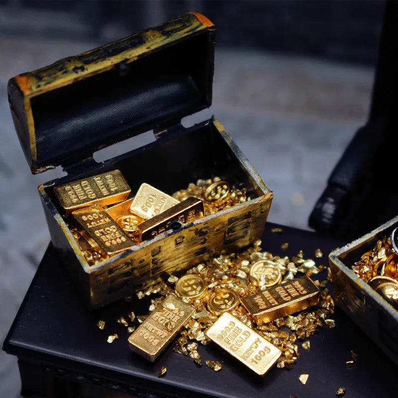 Alloy gold coin and gold bar miniature ornaments for doll house and model accessories.