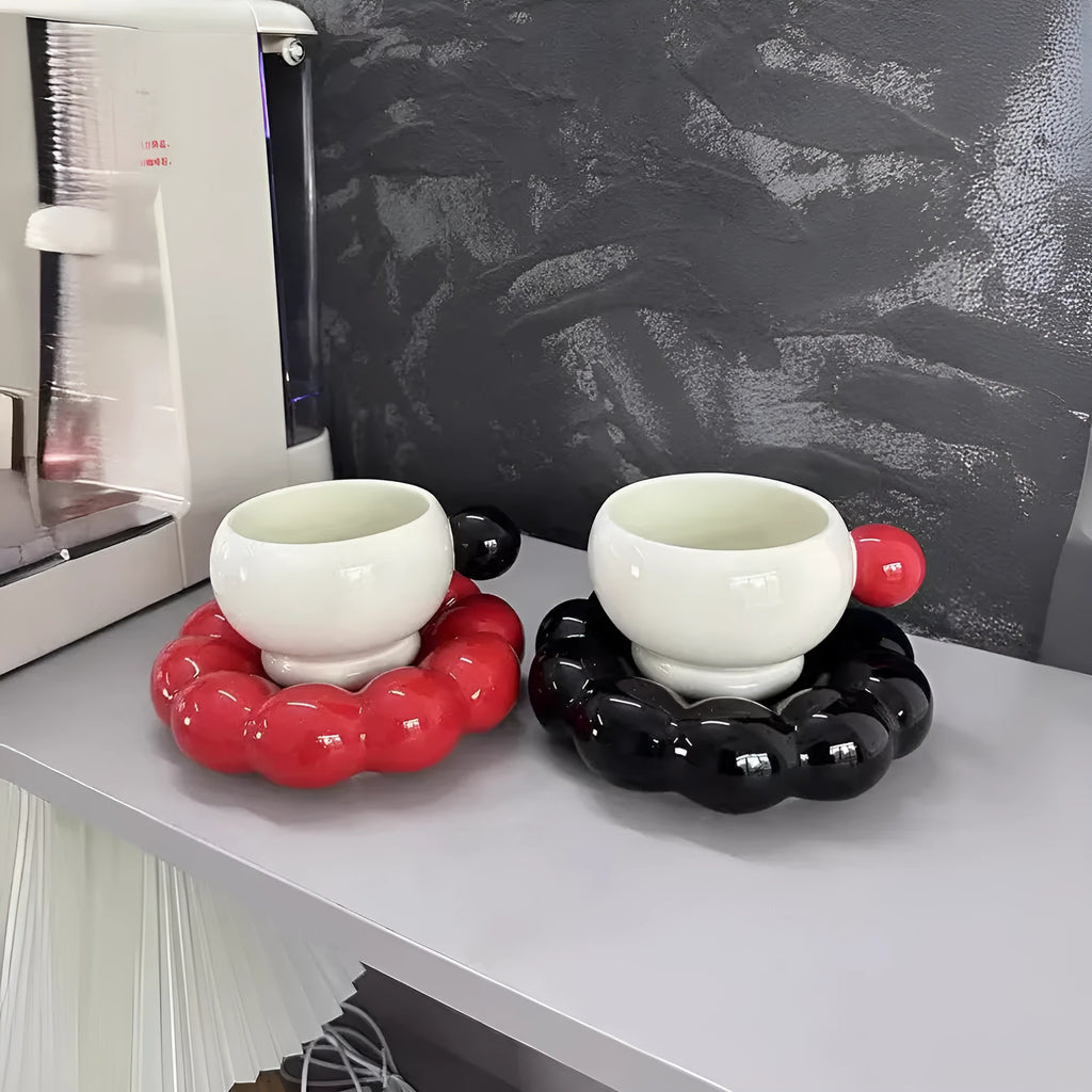 Ceramic coffee set with cup and dish in Nordic simple style, 250ml capacity, high temperature resistant