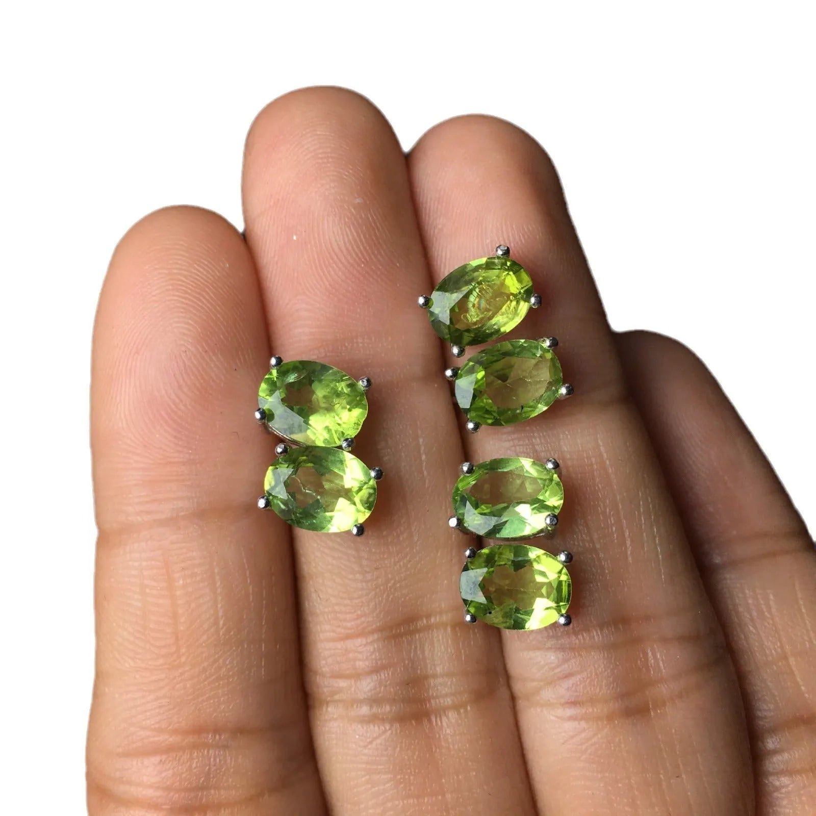 Natural olivine faceted stud earrings in S925 sterling silver with 6×8mm oval green stones
