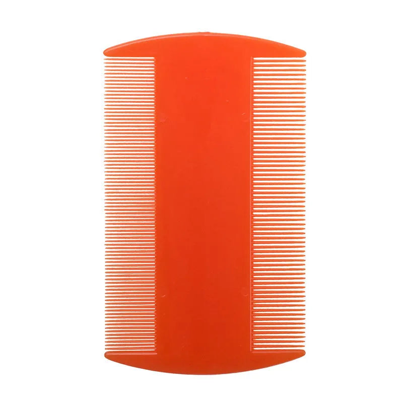 A white double-sided fine-toothed plastic comb for lice and flea detection on a plain background.