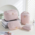 Flannelette makeup bag four-piece set in cube style with polyester construction
