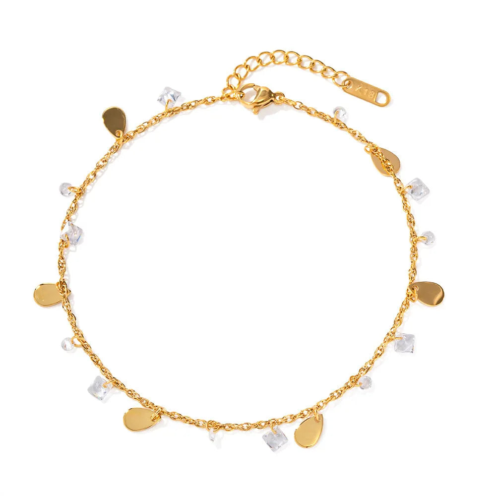 Women's stainless steel anklet with a water drop charm and geometric tassel in colour JDAW2303012.