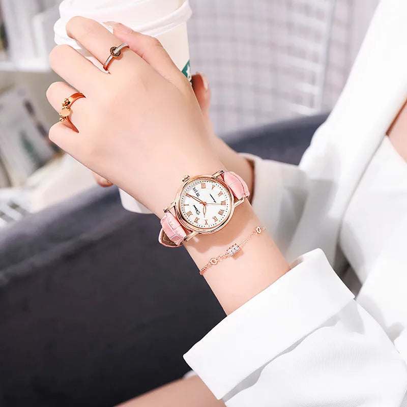 Women's automatic mechanical watch with steel case and choice of steel bracelet or coloured leather strap.