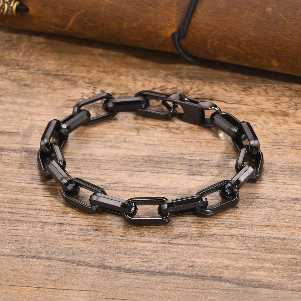 Titanium steel men's bracelet with simple square chain links in various colours.