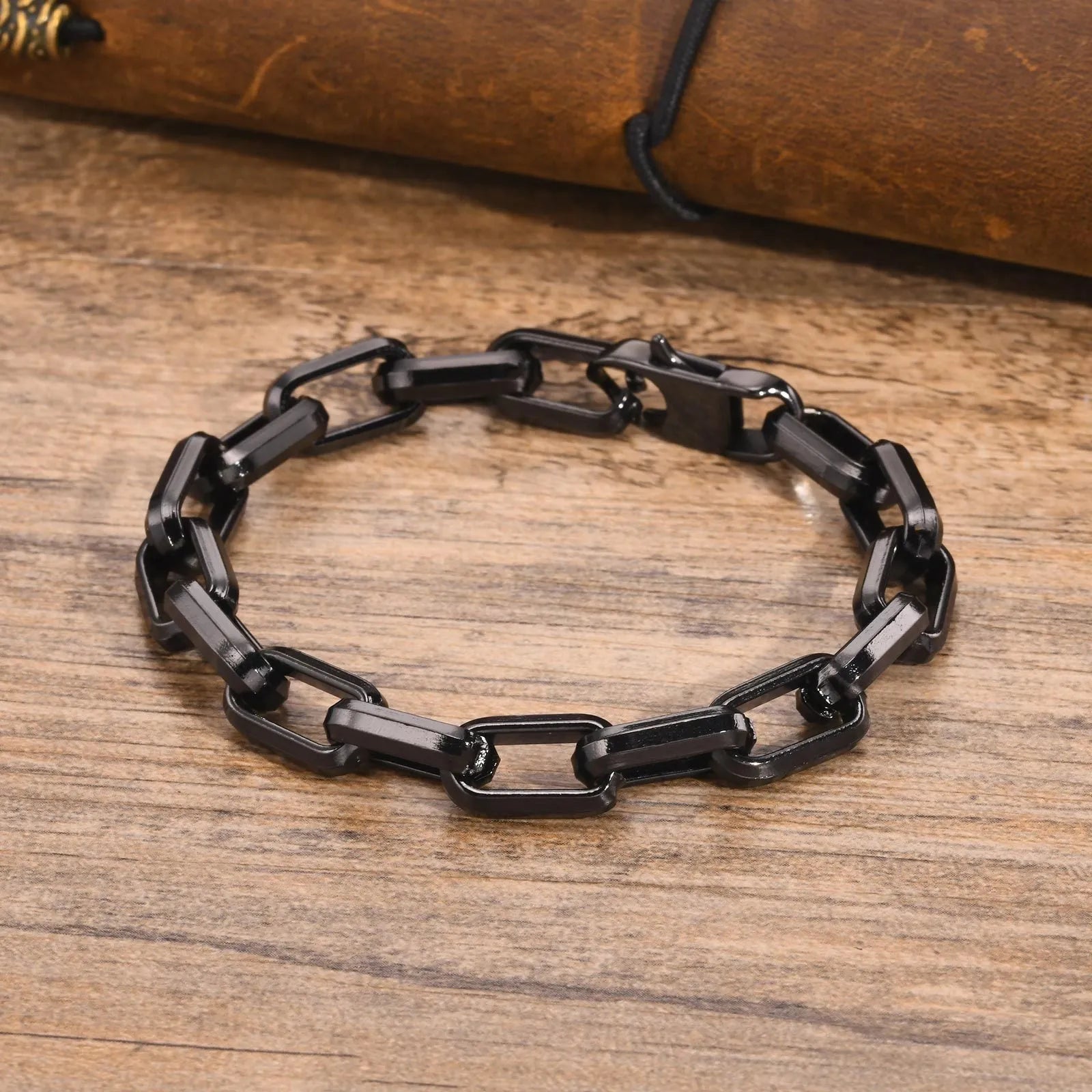 Titanium steel men's bracelet with simple square chain links in various colours.