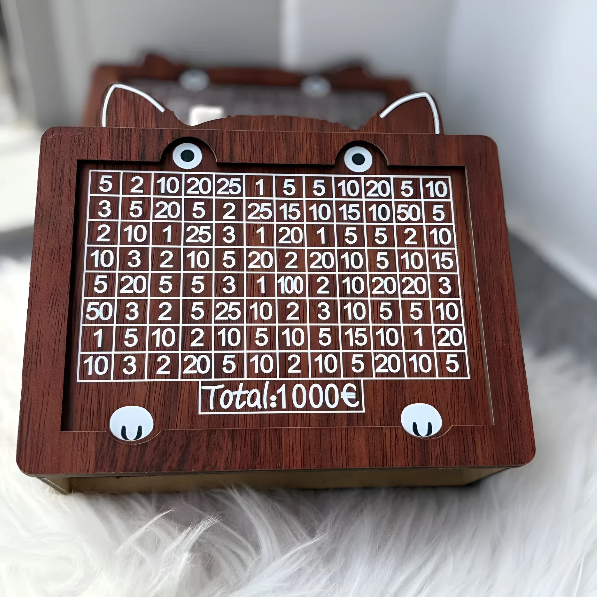 Wooden digital coin bank with retro design showing currency library styling