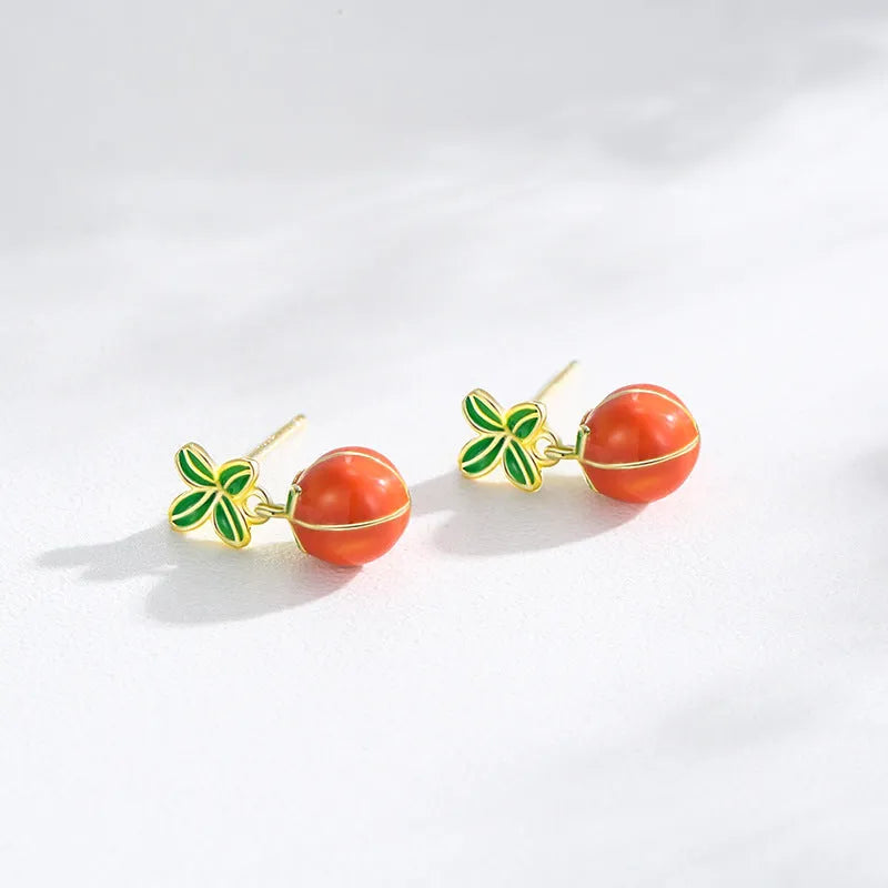 S925 sterling silver lucky persimmon stud earrings with ED3325 colour finish