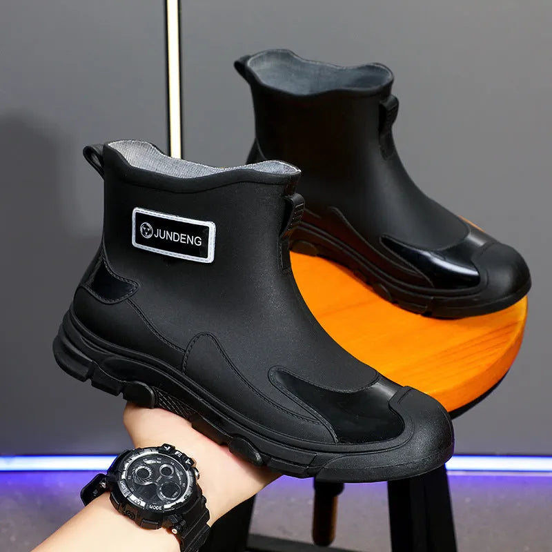 Adult low-cut waterproof wellington boots in PVC with an integrated moulded sole, shown in khaki colour.