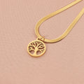 Stainless steel lucky tree pendant necklace on snake bones chain, adjustable 51-60cm length