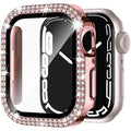 Apple Watch case with peep-proof double diamond glass in rose pink, gold, silver, black, Starlight, and rose gold colour options.