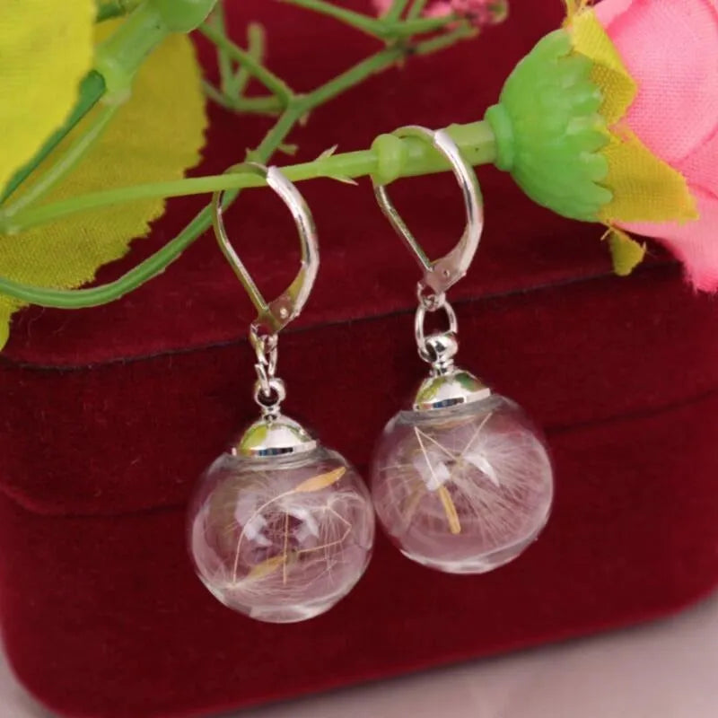 Transparent glass dandelion seed earrings on French hooks in 10mm and 16mm sizes