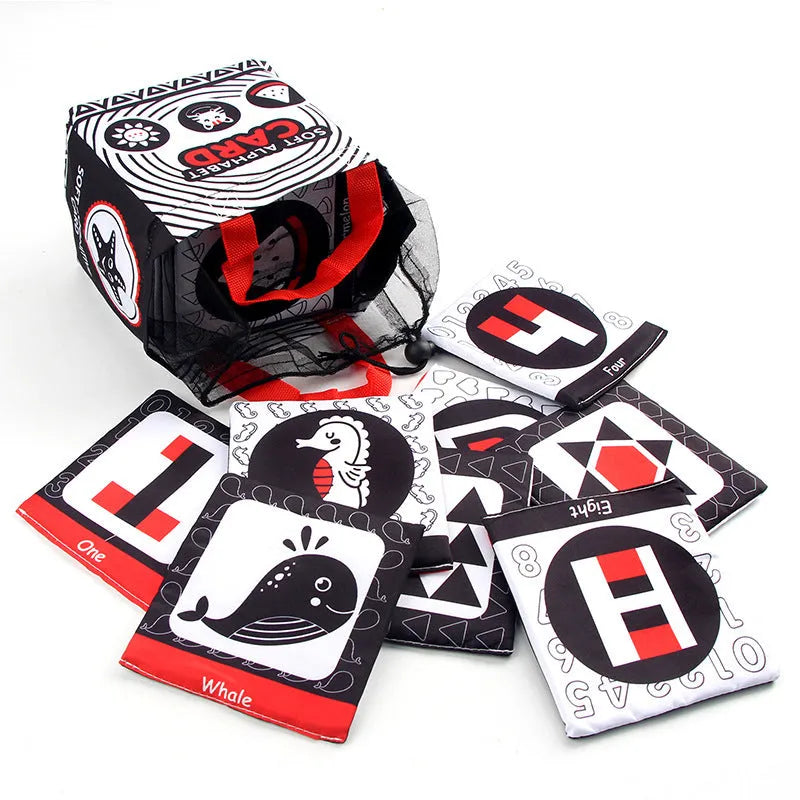 New baby early education cloth book set with animal and alphanumeric cognitive cards in a buggy bag