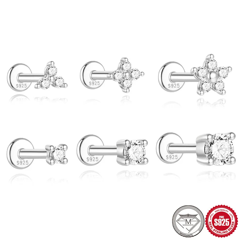 S925 sterling silver geometric earrings with petal designs and debris stud style in platinum colour