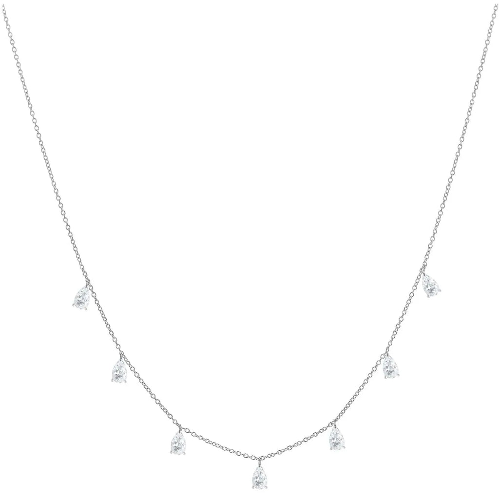 Gentle drop-shaped artificial zircon pendant on an adjustable 925 sterling silver O-chain necklace.