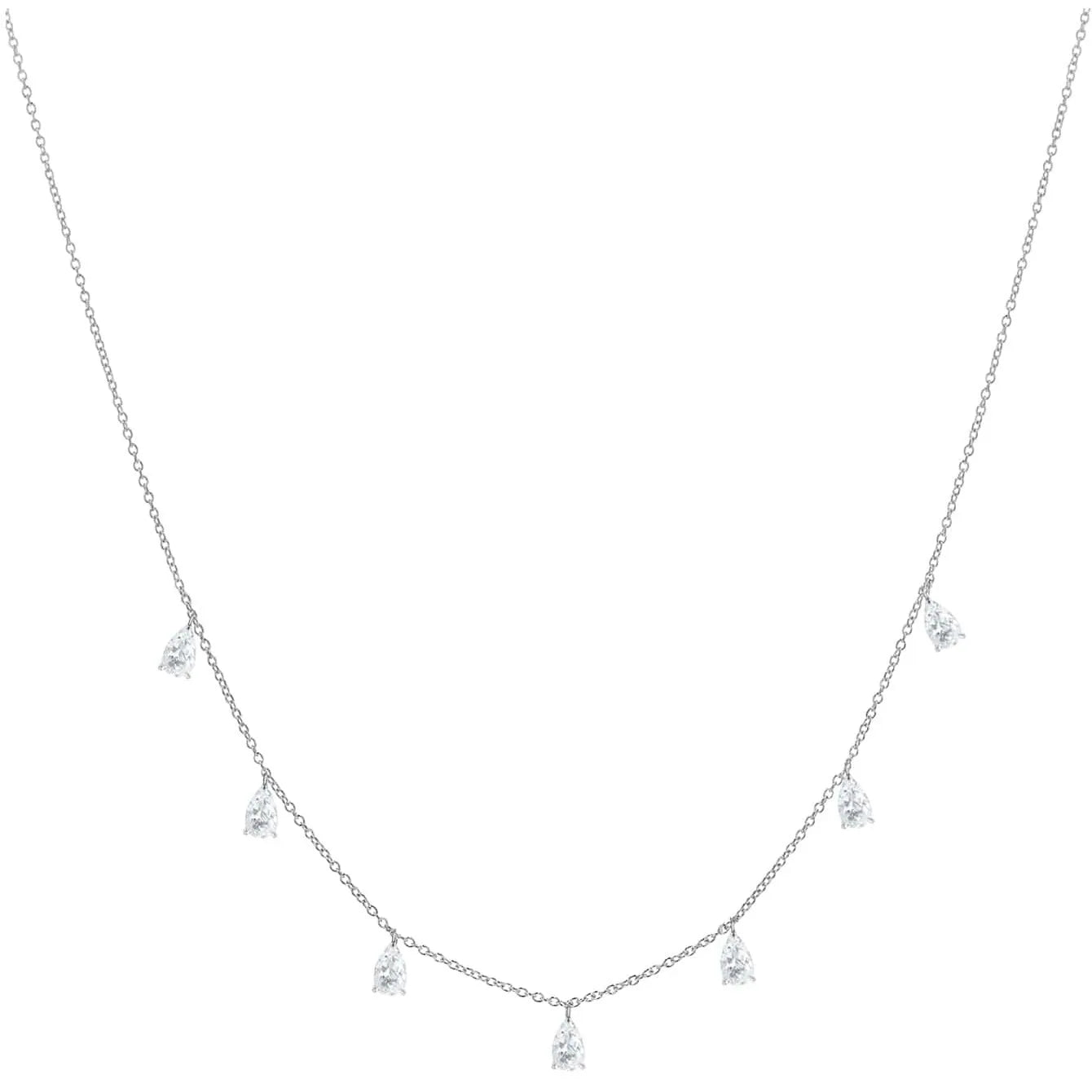 Gentle drop-shaped artificial zircon pendant on an adjustable 925 sterling silver O-chain necklace.
