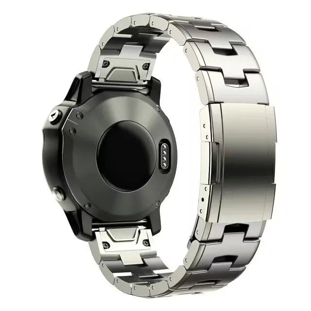 Garmin Jiaming Fenix series replacement watch strap in black, silver, or titanium colour with 22mm or 26mm width options