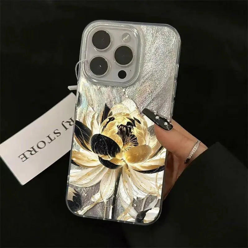 Blue Lotus Light Luxury hard plastic case for Apple iPhone on a table