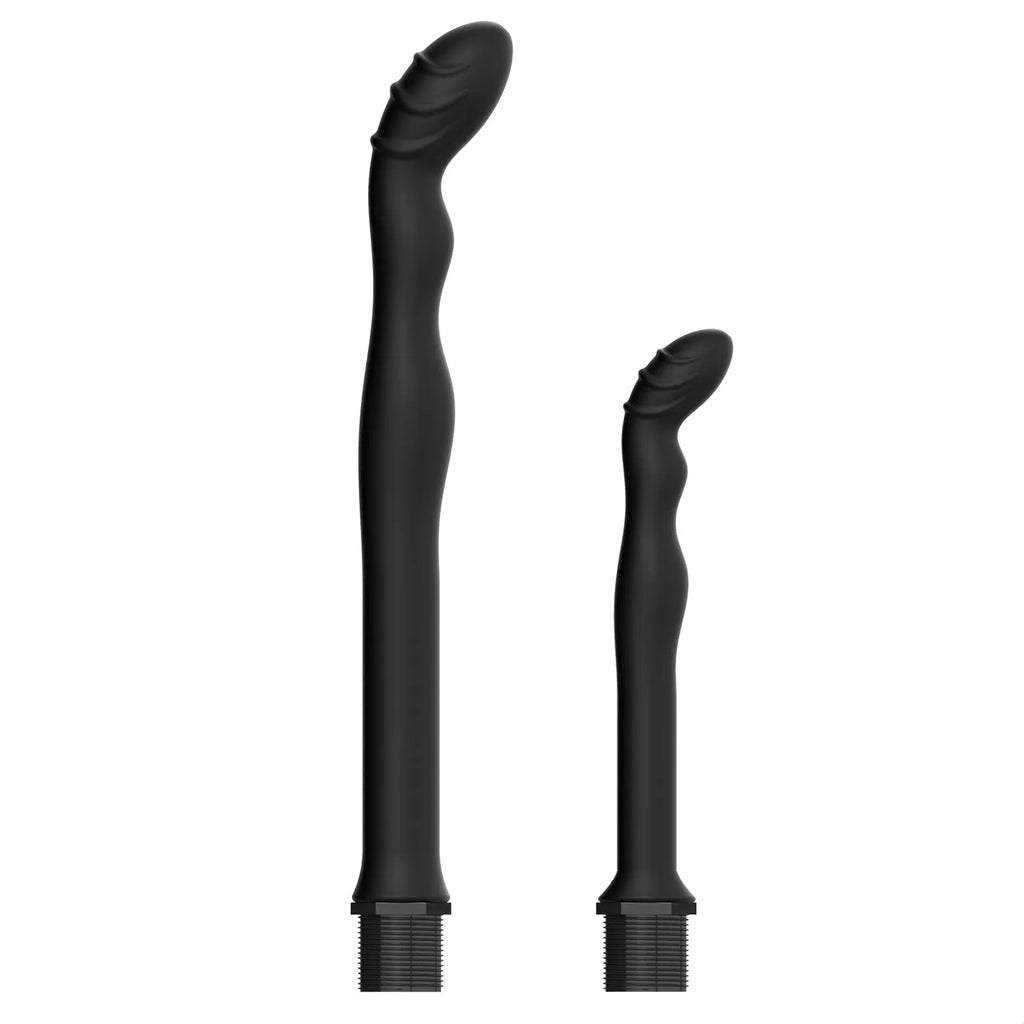 Black silicone hosepipe flusher for outdoor cleaning, shown in large and small sizes.