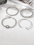 Women's retro geometric jewellery four-piece set with square diamond links in gold and silver options