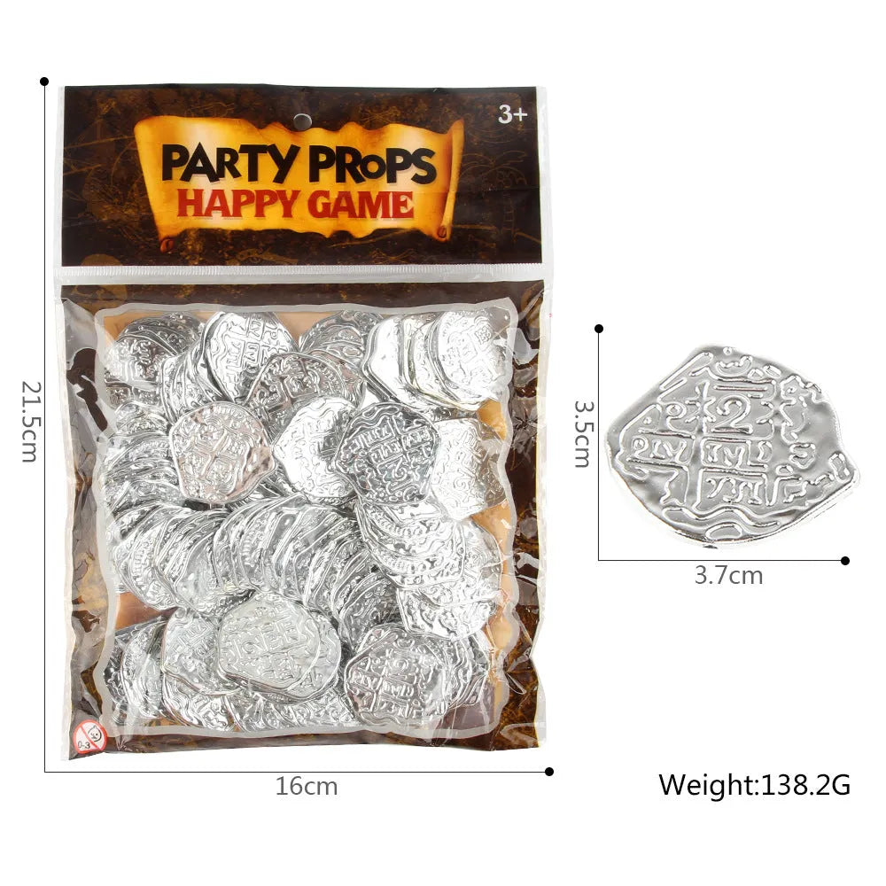 Doli set of 100 plastic Roman pirate coins in gold, silver, or bronze electroplated finish