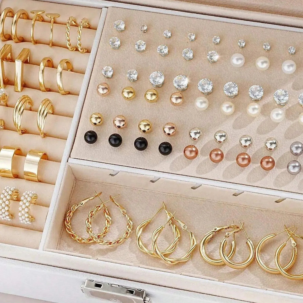 108-piece set of gold and yellow geometric round alloy earrings for women.
