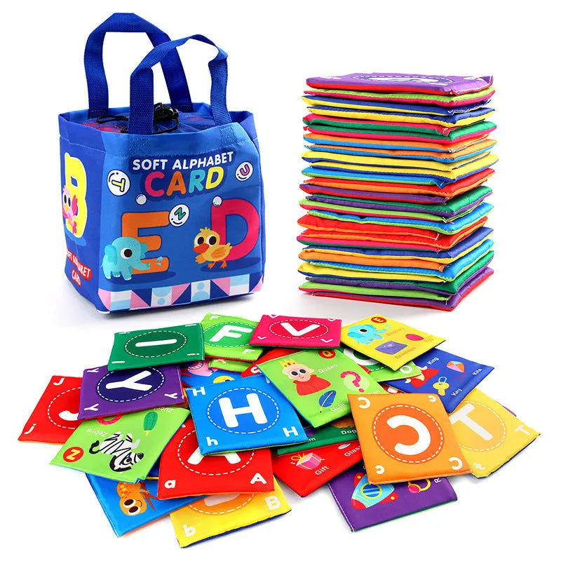 New baby early education cloth book set with animal and alphanumeric cognitive cards in a buggy bag