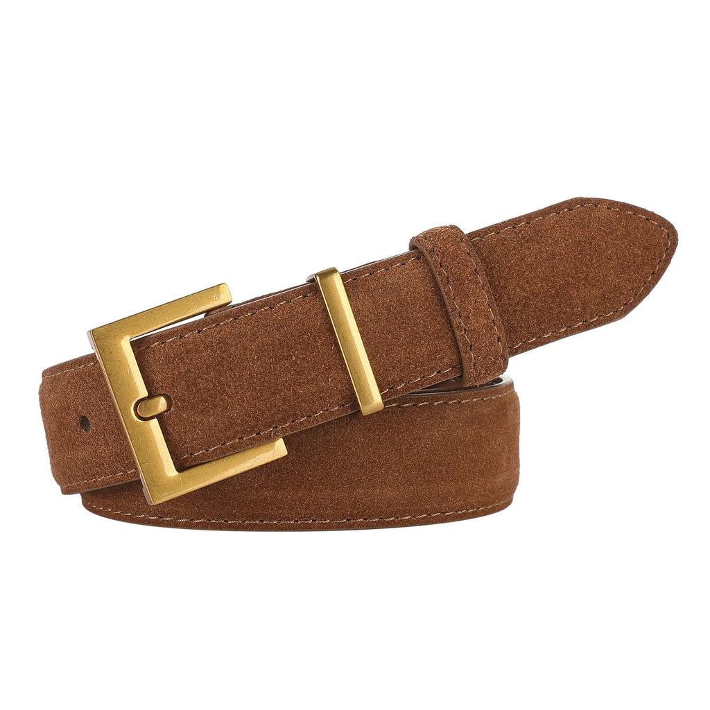 Ladies' black genuine leather belt with silver alloy quadrilateral pin buckle on 100cm length.