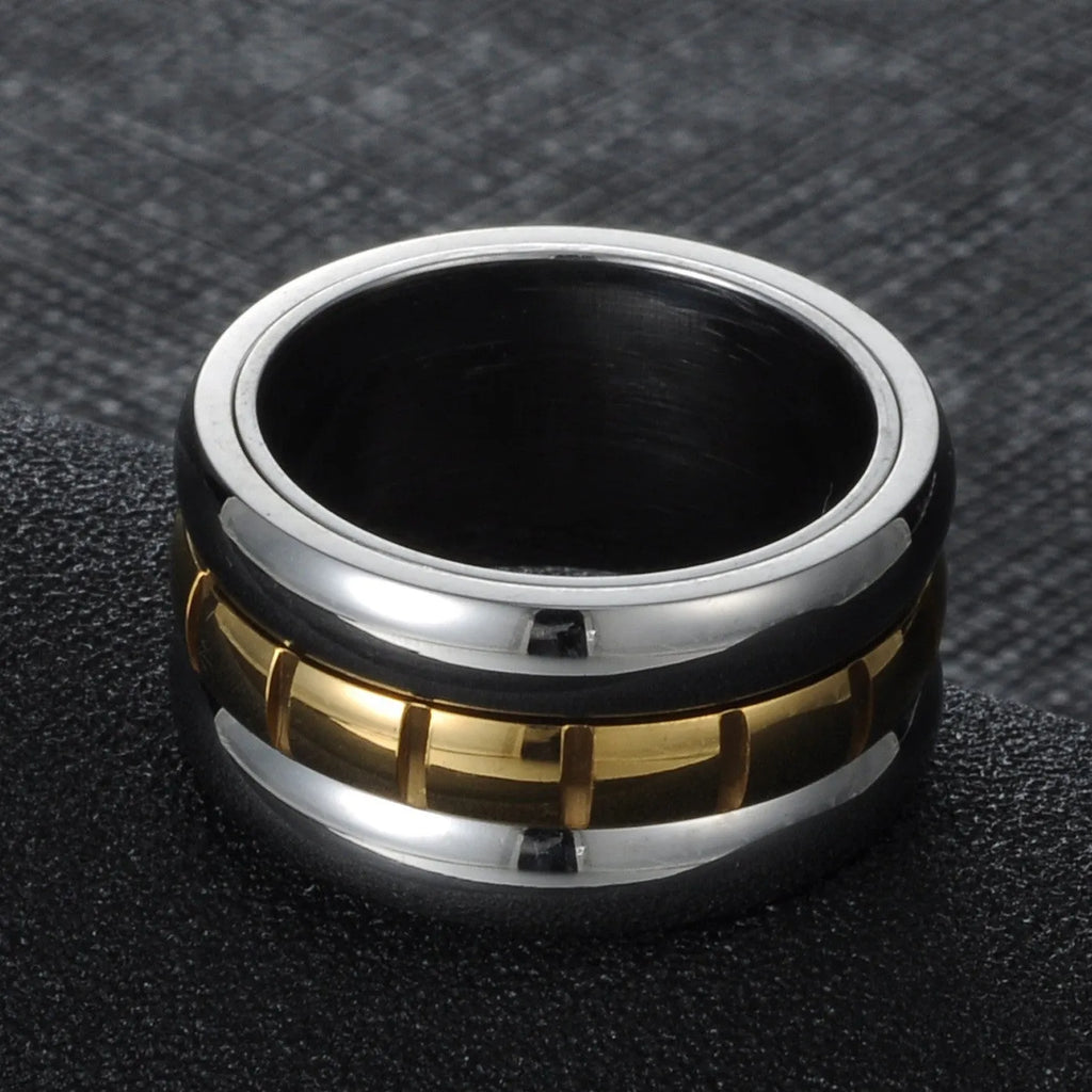 Ultra-wide gold titanium steel ring with rotating knuckle tail component