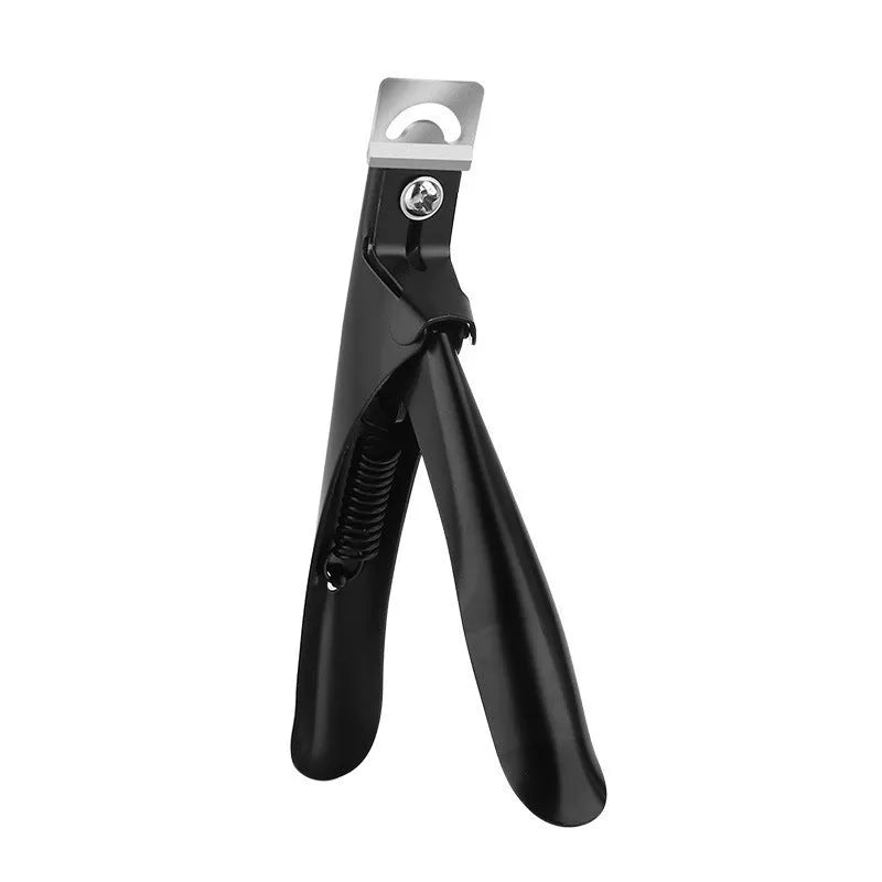 Stainless steel nail scissors with French U-shaped blades for nail art, shown in black, titanium, or silver finishes.
