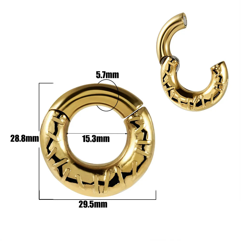 Stainless steel fashion earrings with geometric totem pattern in electroplated finish